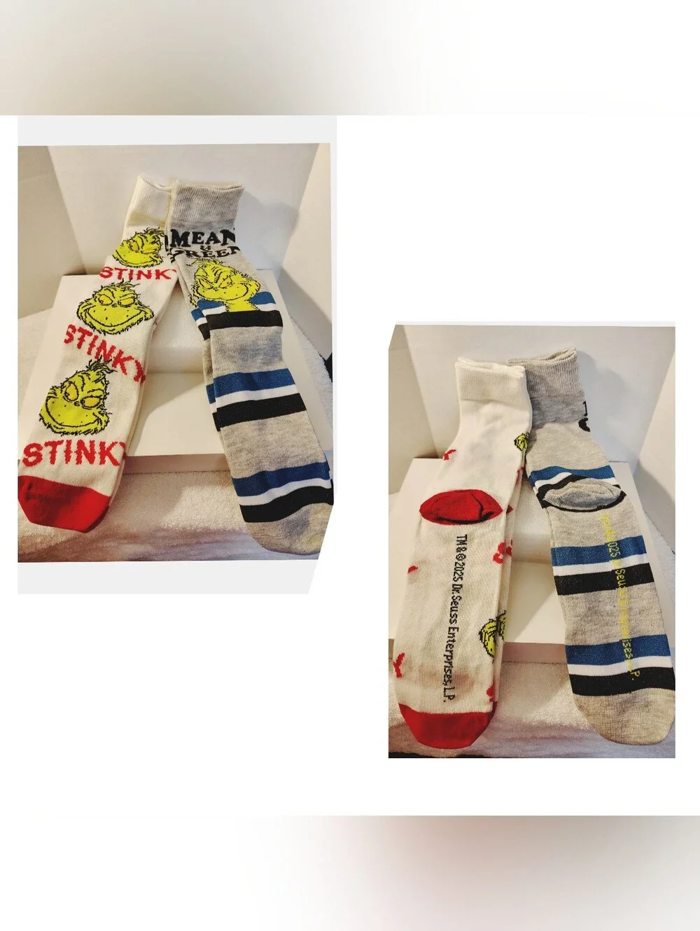 Dr. Suess ☠️ THE  GRINCH ☠️ 4-Pair of Novelty Crew Socks - Fits Shoe Size 8-12 *